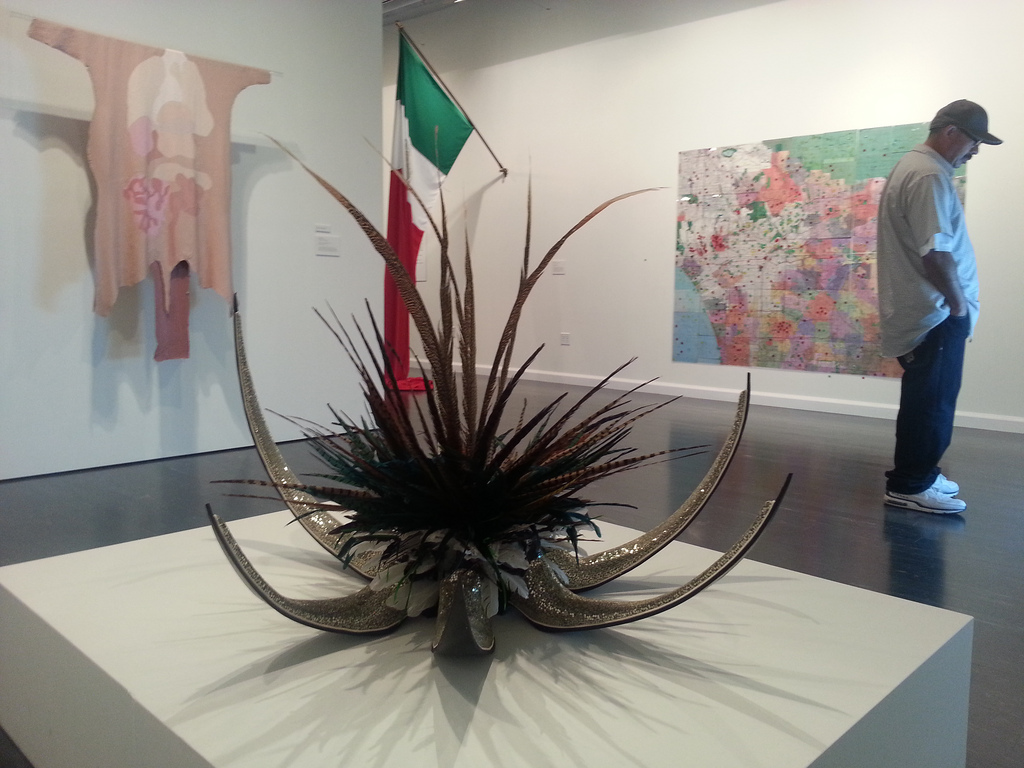 Cindy Santos Bravo's "Pointy Boots" sculpture at the MexiCali Biennial, photo by Carolina Miranda